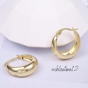 Gold 925 Sterling Hoop Earrings Thick Huggie Small Hoops
